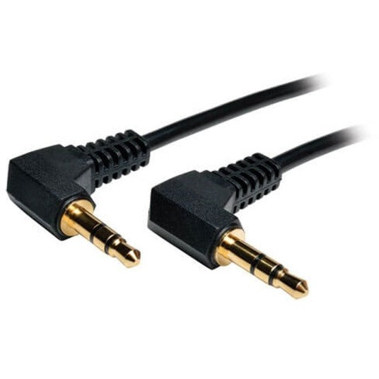 Tripp Lite P312-001-2RA 3.5mm Mini Stereo Audio Cable with two Right Angle plugs (M/M) 1-ft., Molded, Copper Conductor, Gold Plated Connectors, Black