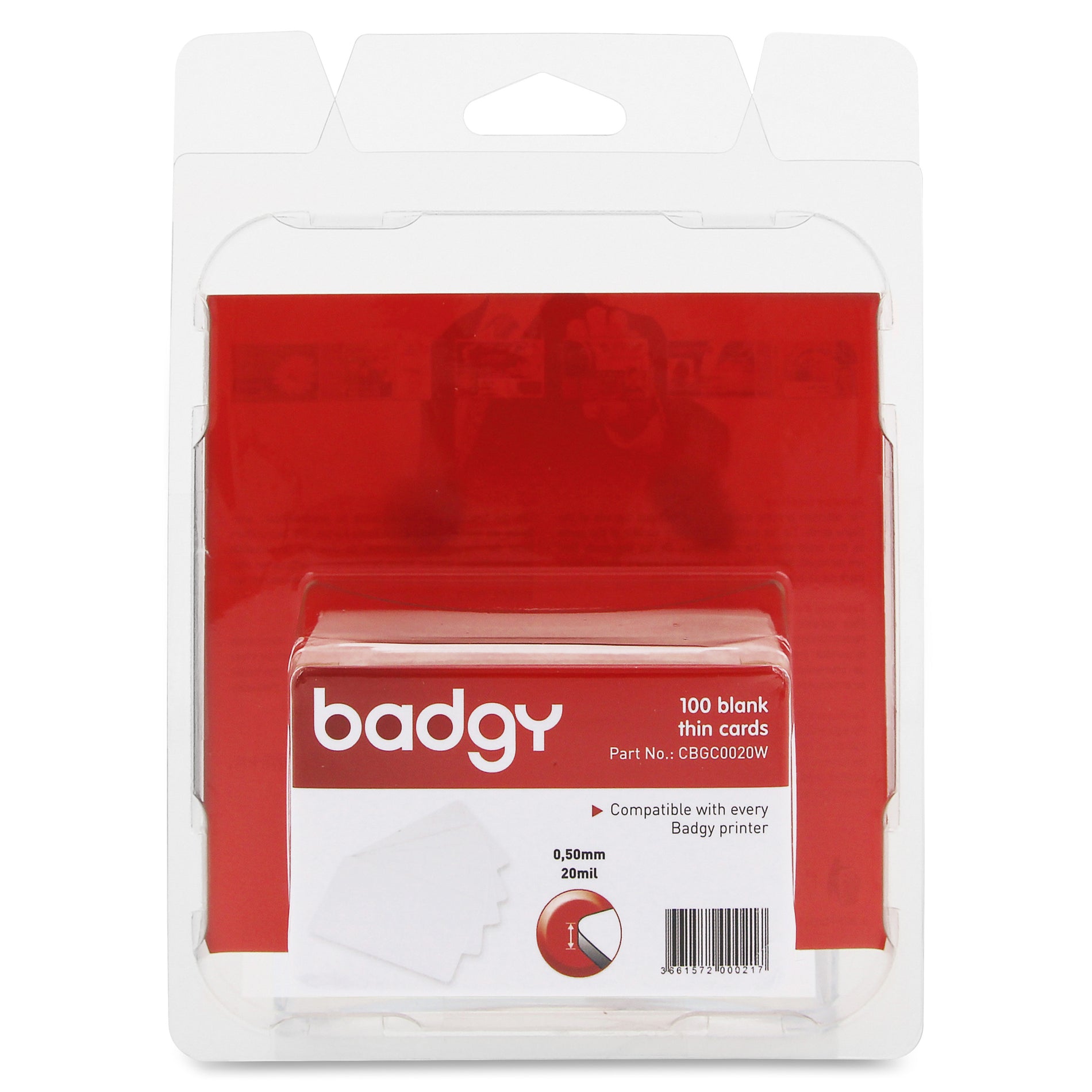 Badgy CBGC0020W Printable Multipurpose Card, 100 Pack, PVC Plastic, 3 3/8" x 2 1/8", CR-80, 19.69 mil