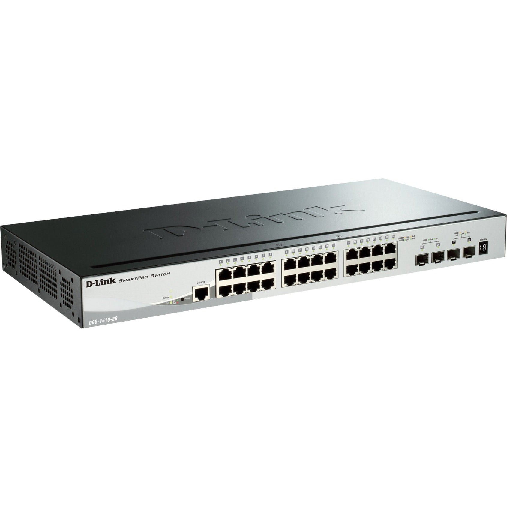 D-Link DGS-1510-28X 28 Port Gigabit SmartPro Switch, Lifetime Warranty, 10GBase-X, 10/100/1000Base-T, Rack-mountable