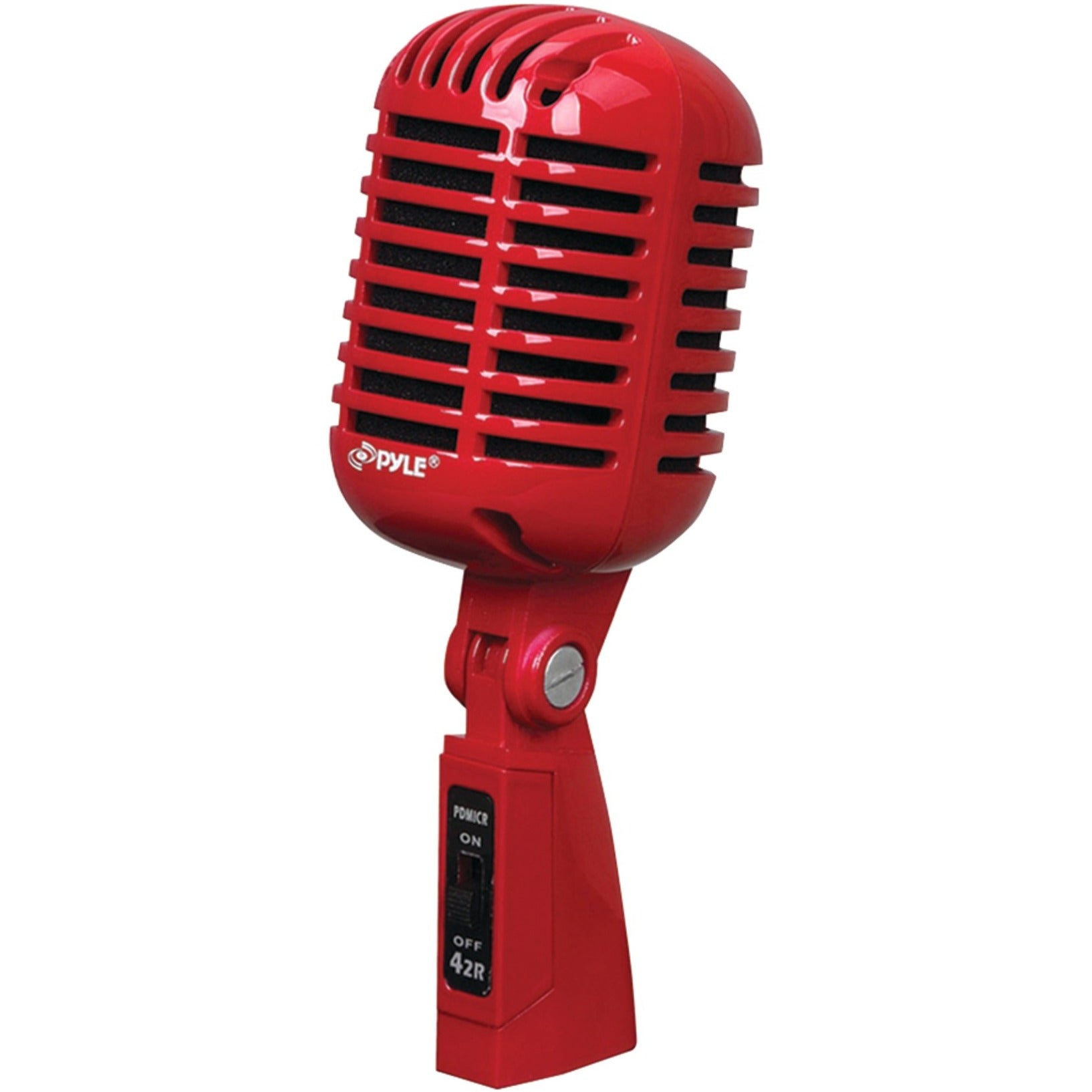 Pyle PDMICR42R Classic Retro Vintage Style Dynamic Vocal Microphone with 16ft XLR Cable (Red), Stand Mountable, -50 dB Sensitivity