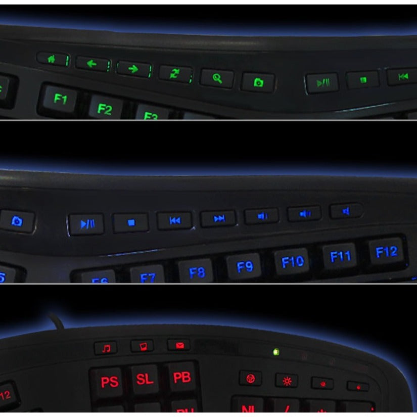 Adesso AKB-150EB EasyTouch 150 3-Color Illuminated Keyboard, Ergonomic Split Layout, Quiet Keys
