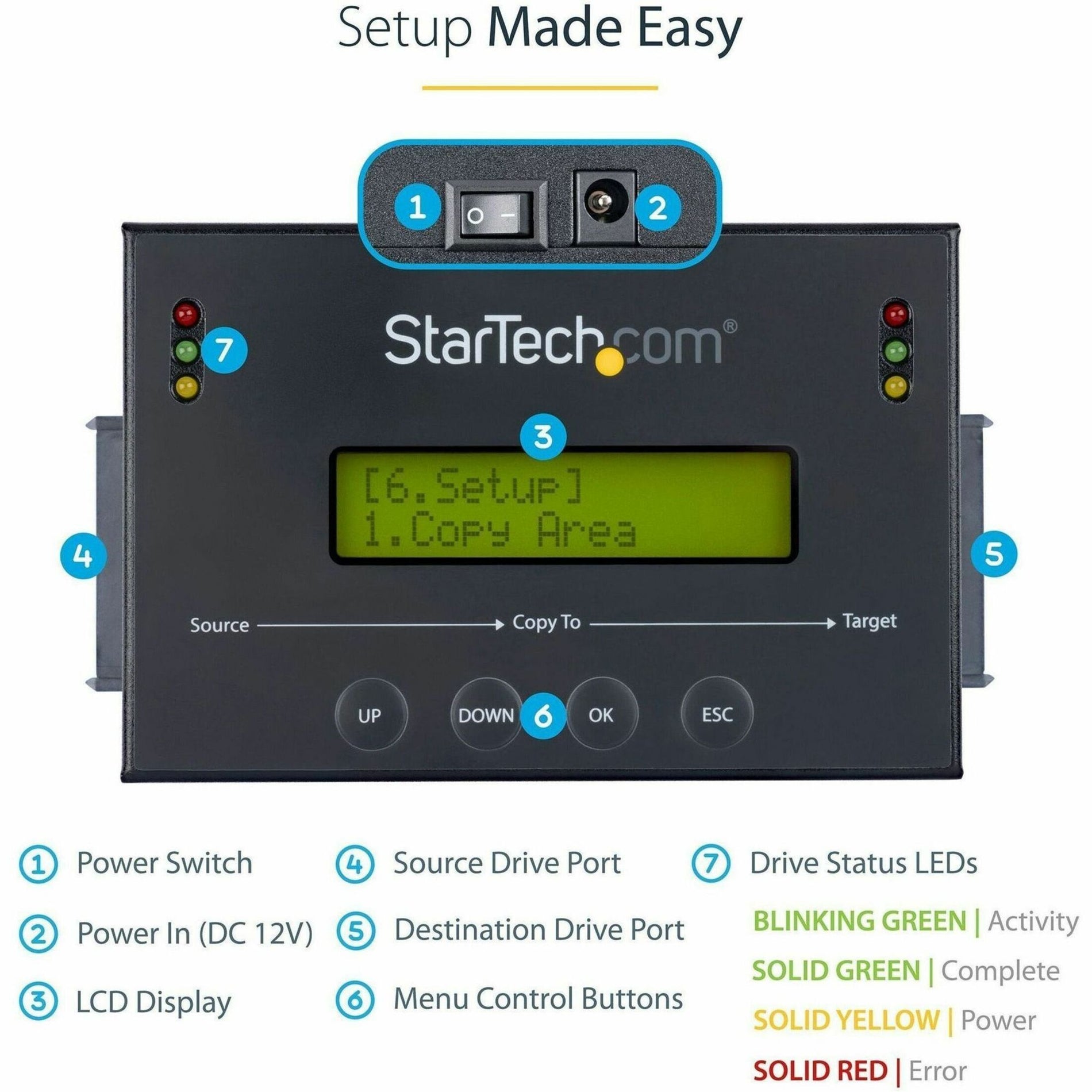 StarTech.com SATDUP11IMG 1:1 HDD/SSD Duplicator, Multi-Image Library, LCD Display, 6GBpm Duplication