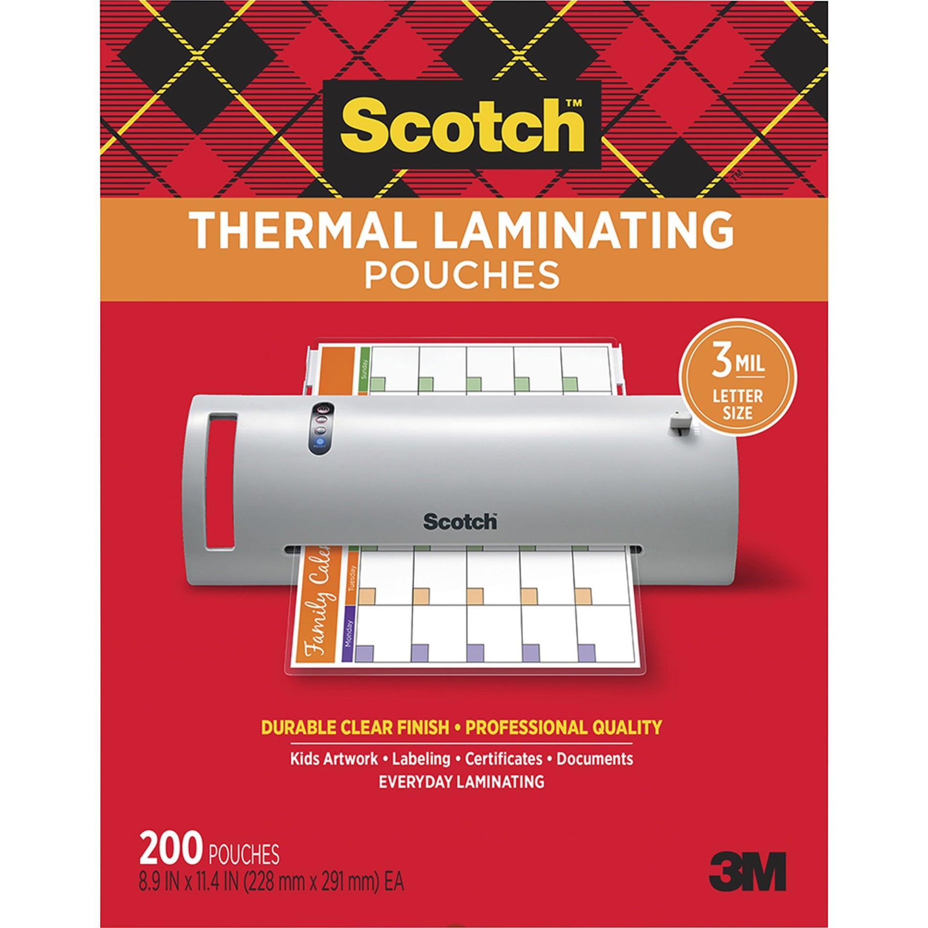 Scotch TP3854200 Thermal Laminating Pouches, Clear, 200/PK