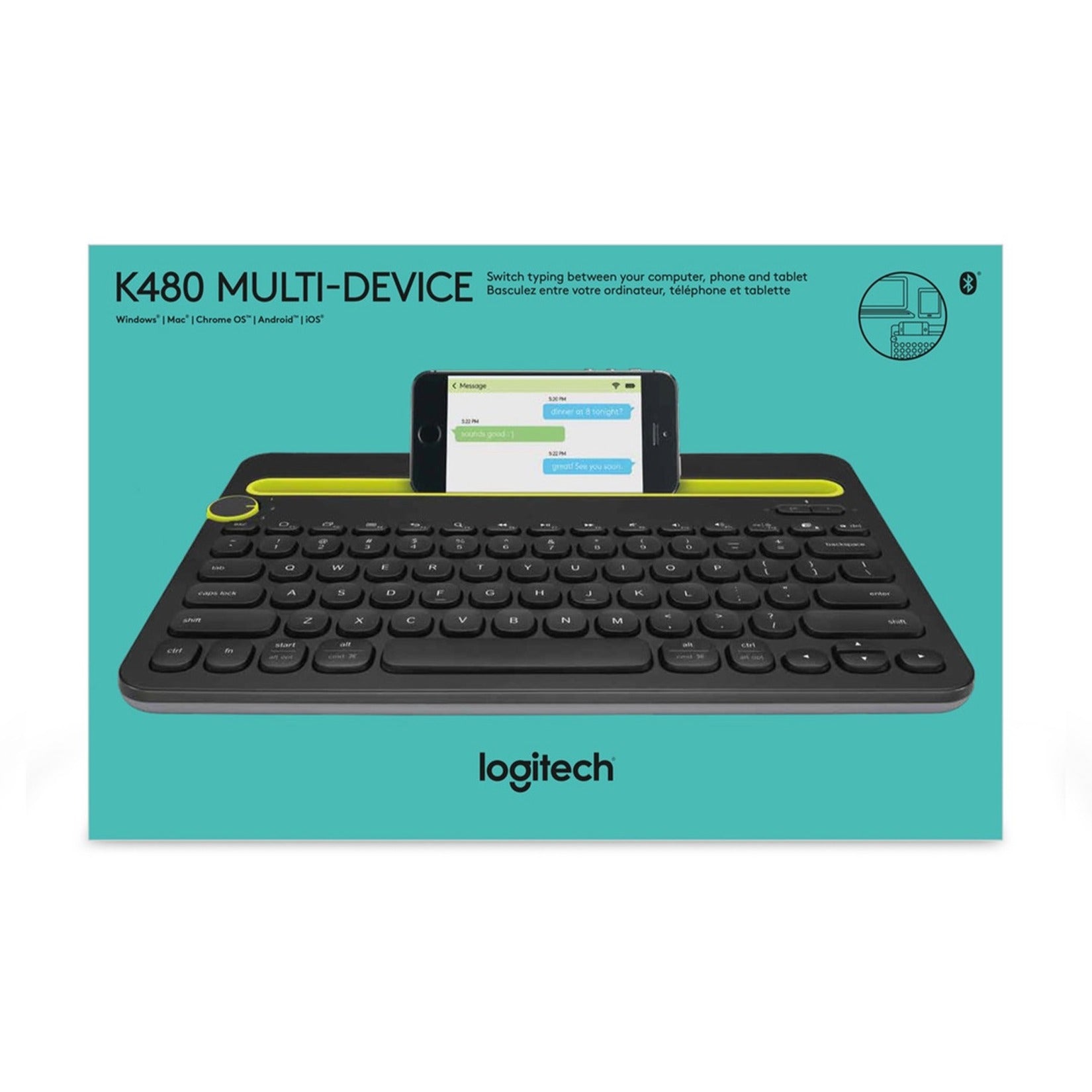 Logitech 920-006342 Bluetooth Multi-Device Keyboard K480, Wireless QWERTY Keyboard for Smartphone, Tablet, and Computer