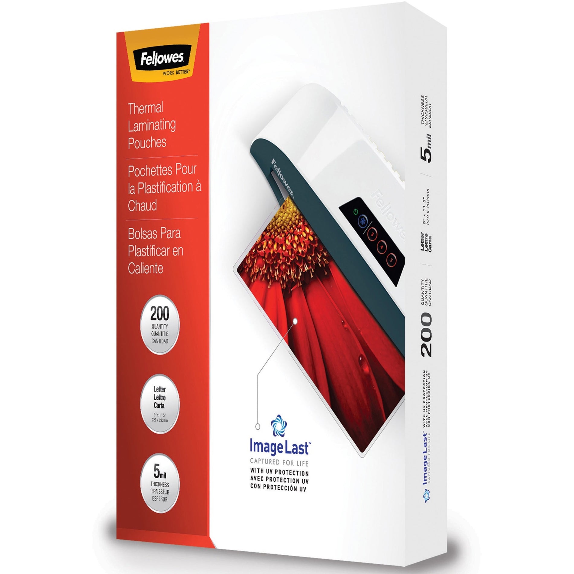 Fellowes Thermal Laminating Pouches - ImageLast&trade;, Jam Free, Letter, 5mil, 200 pack (5245301) Main image