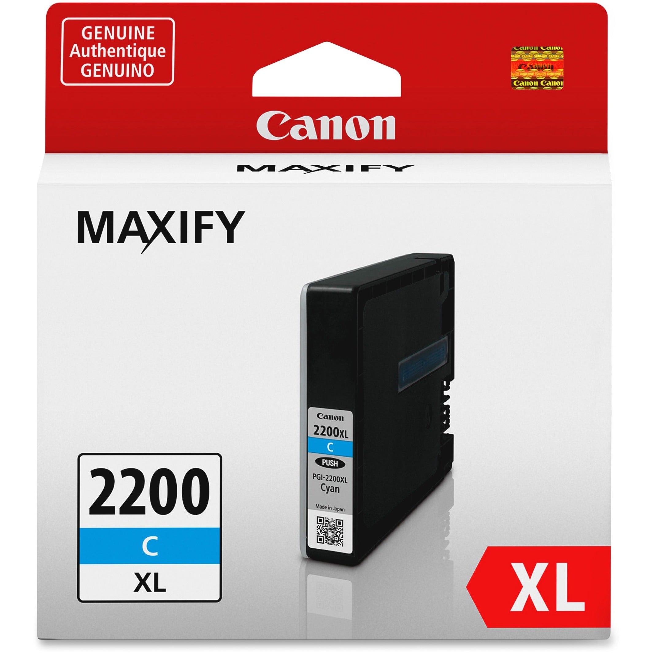 Canon PGI-2200 XL 9268B001 Cyan Pigment Ink Cartridge, Smudge Resistant, Highlighter Resistant, 19.3 mL, High Yield, 1500 Pages
