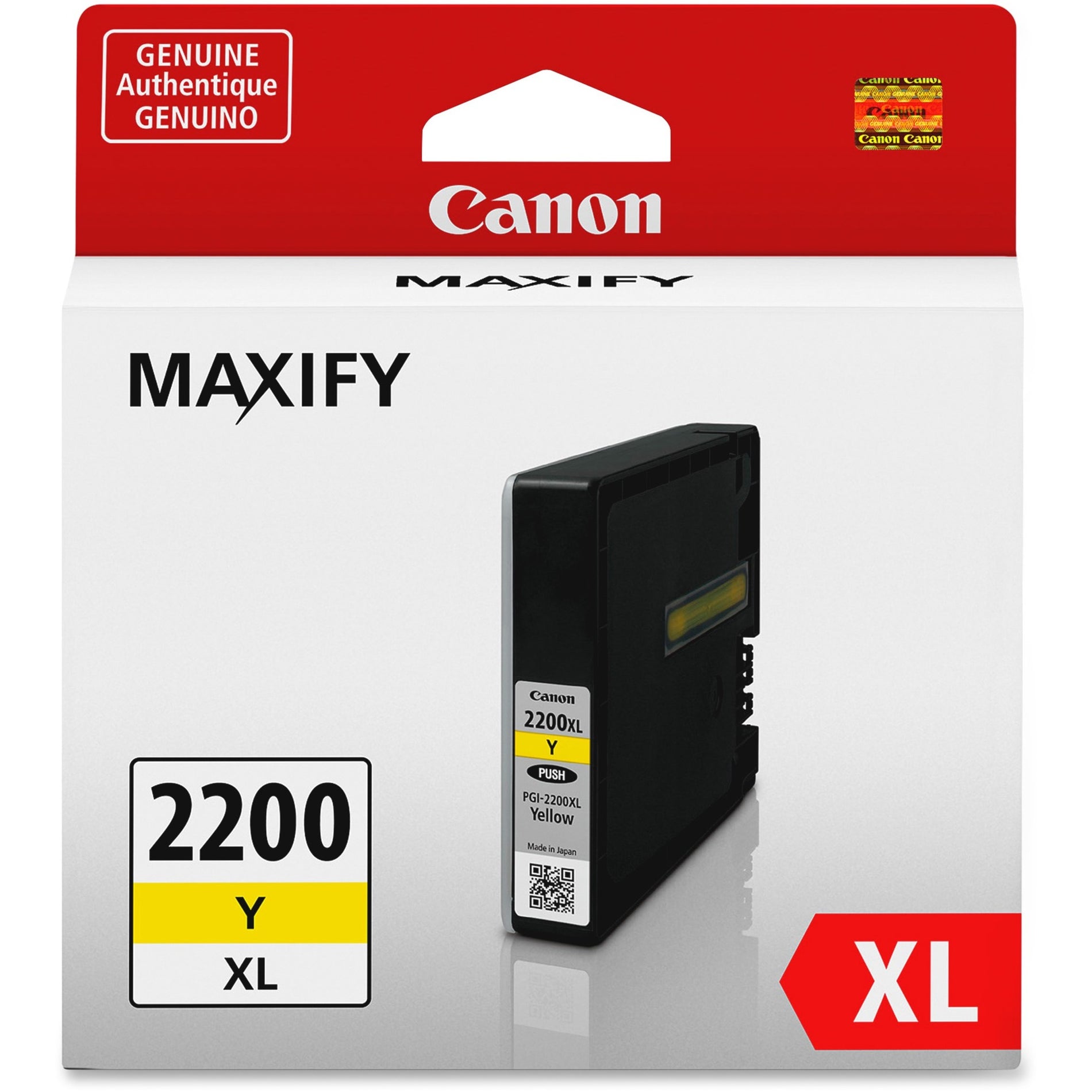 Canon PGI-2200 XL 9270B001 Yellow Pigment Ink Cartridge, Smudge Resistant, Highlighter Resistant, 19.3 mL, High Yield, 1500 Pages