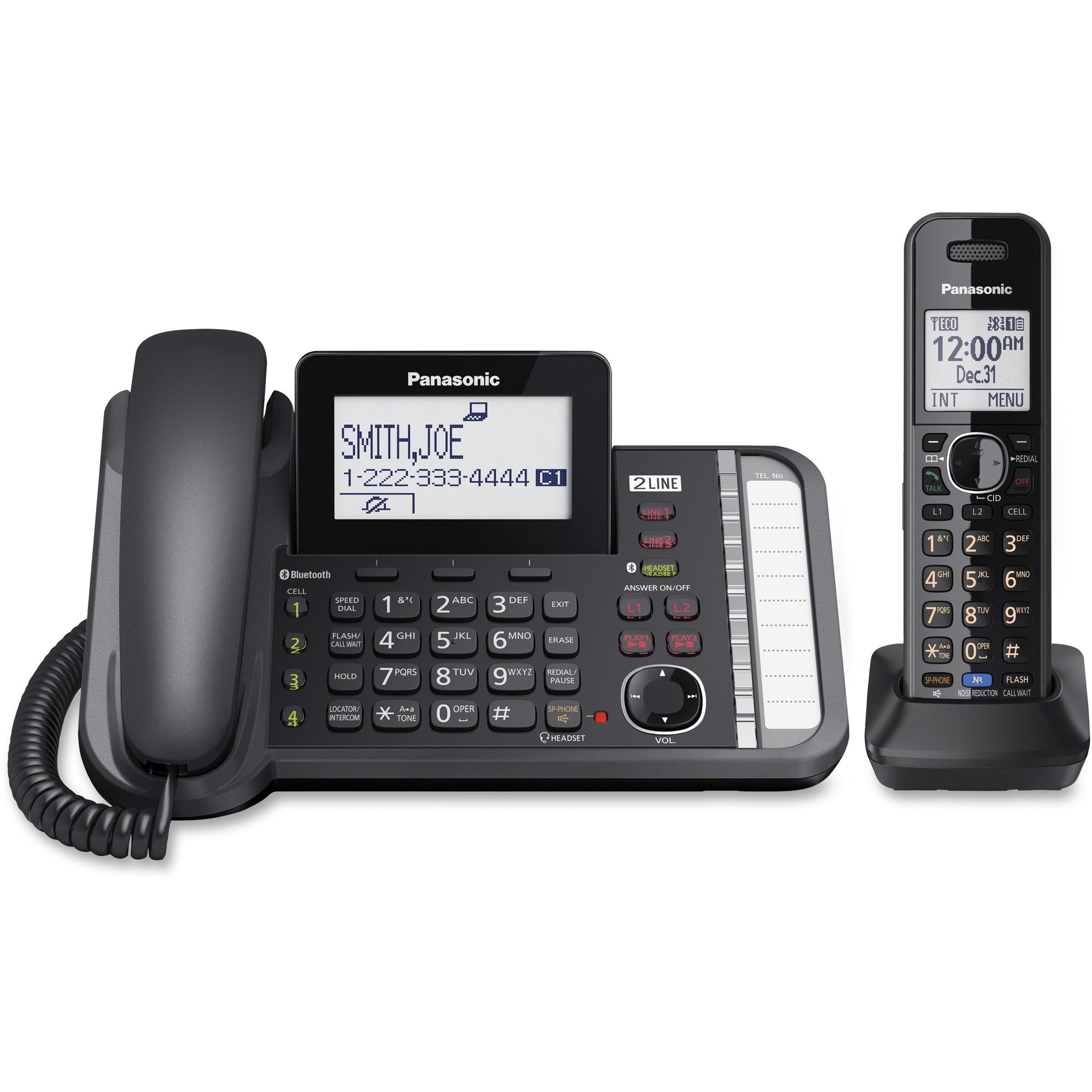 Panasonic KX-TG9581B Link2Cell DECT 6.0 Cordless Phone - Black, 2-Line Phone, Talking Caller ID, Bluetooth Link