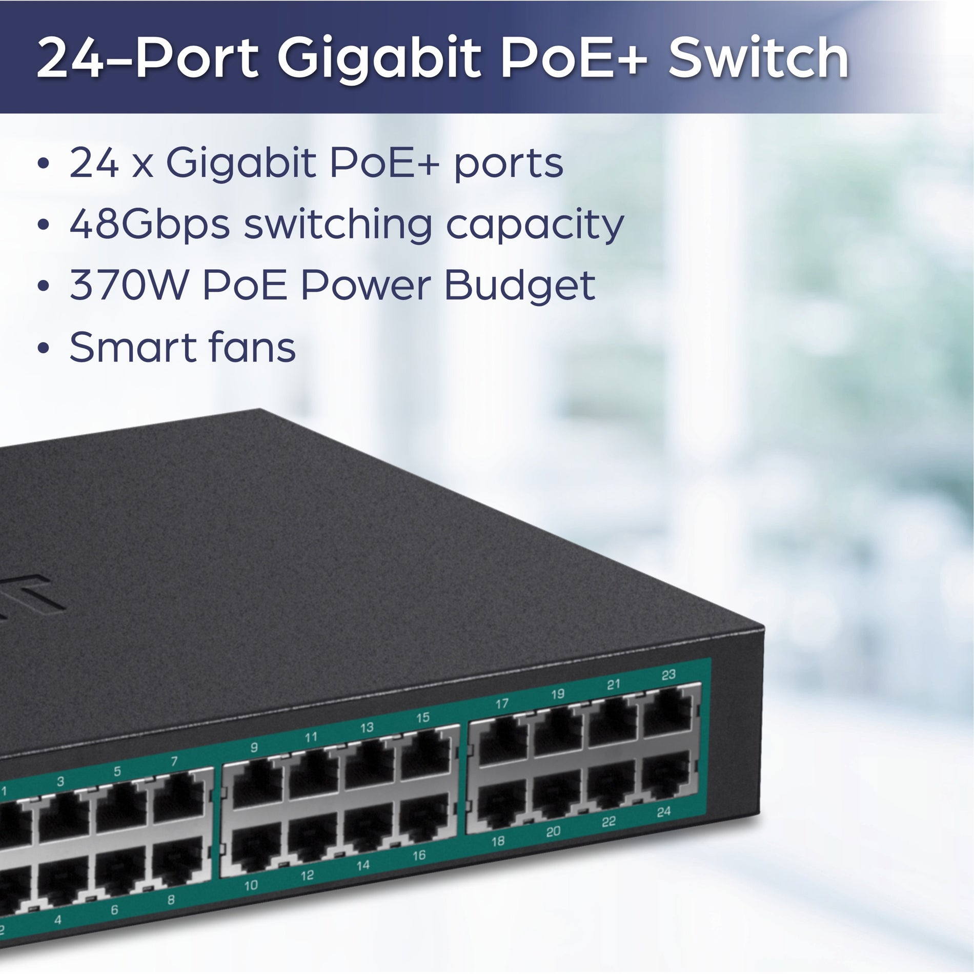 TRENDnet TPE-TG240G 24-port Gigabit PoE+ Switch, 370W Power Budget, Ethernet Network Switch, Lifetime Protection