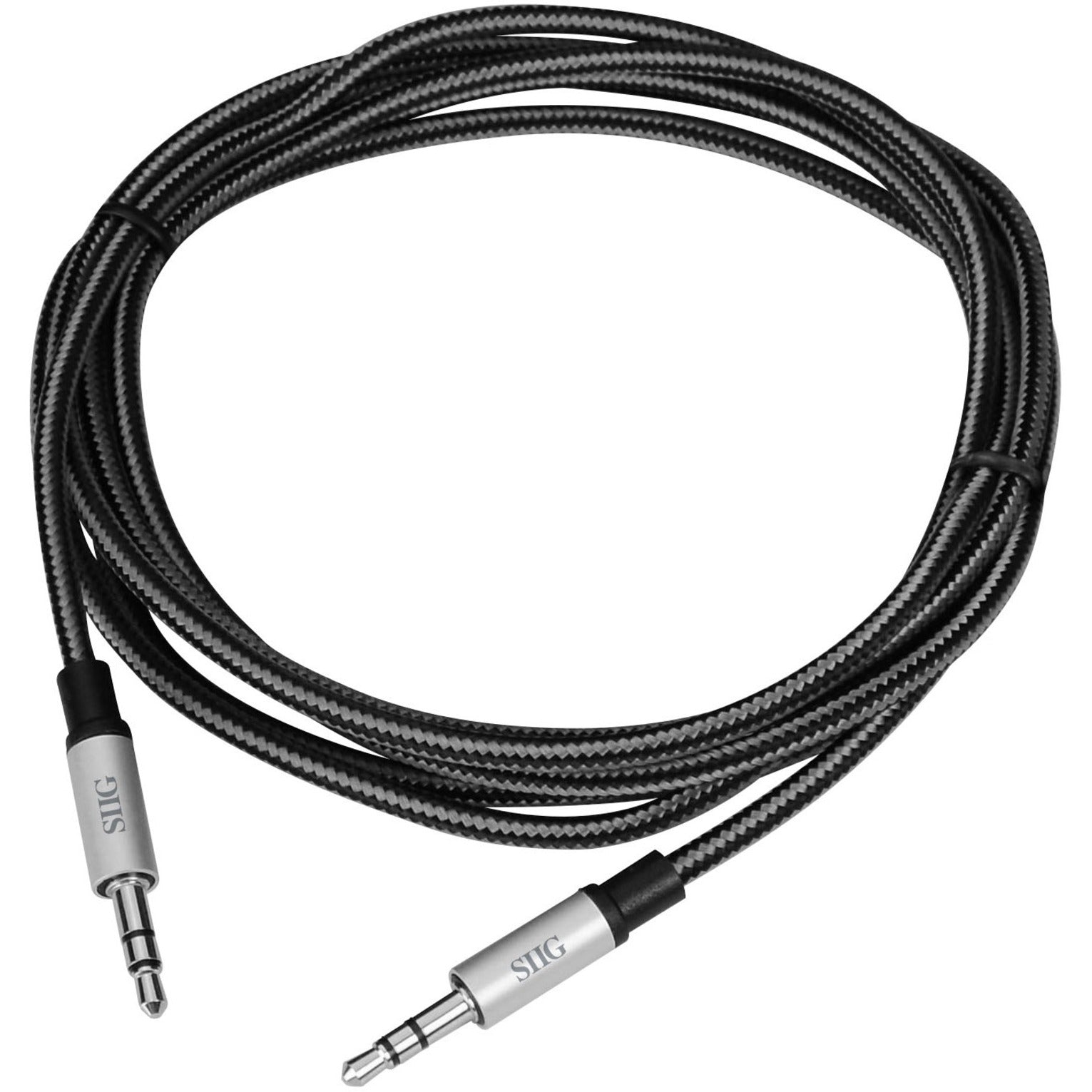 SIIG CB-AU0A12-S1 Woven Fabric Braided 3.5mm Stereo Aux Cable (M/M) - 2M, Tangle-Free, Loss-Less Audio, Durable