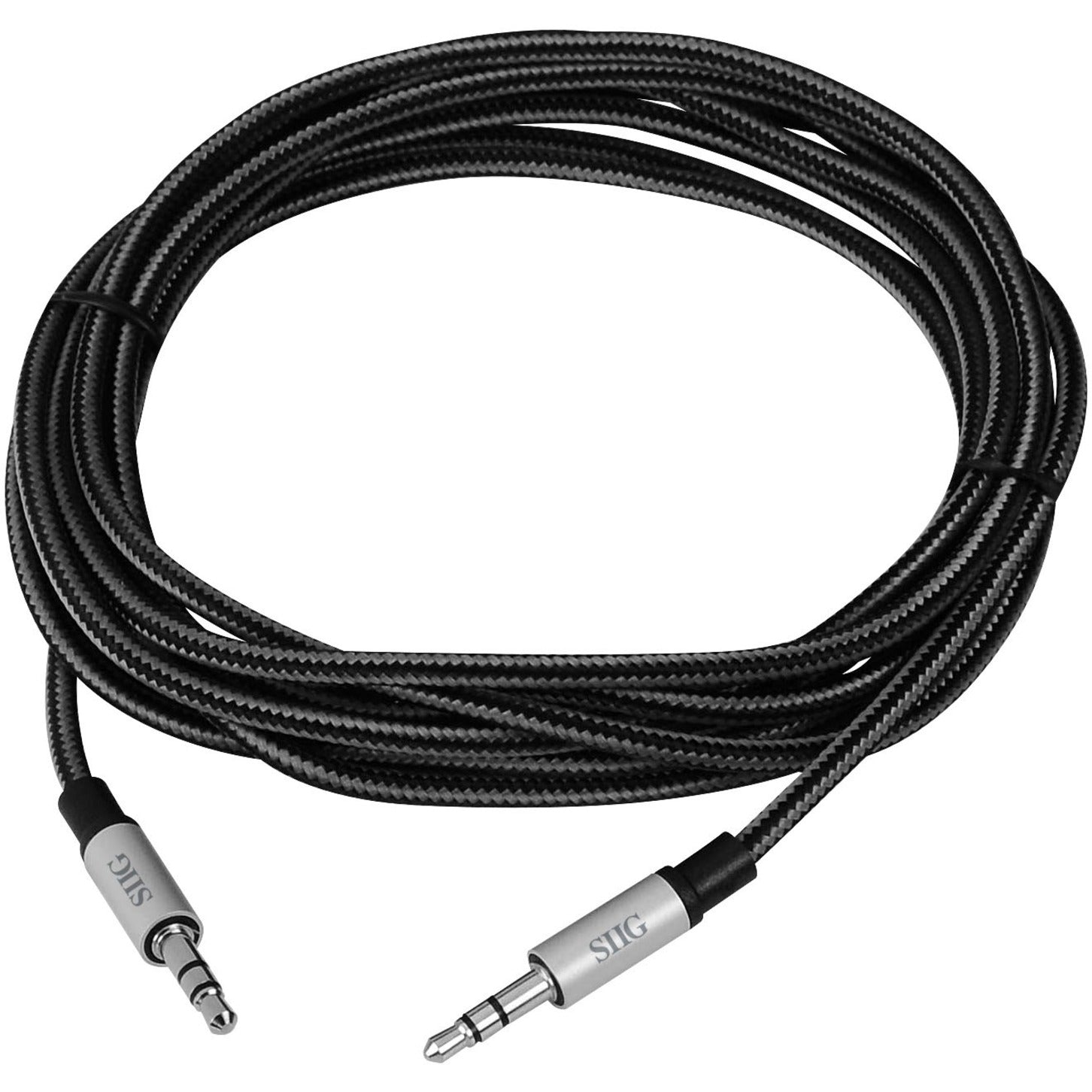 SIIG CB-AU0B12-S1 Woven Fabric Braided 3.5mm Stereo Aux Cable (M/M) - 3M, Tangle-Free, Loss-Less Audio, Durable