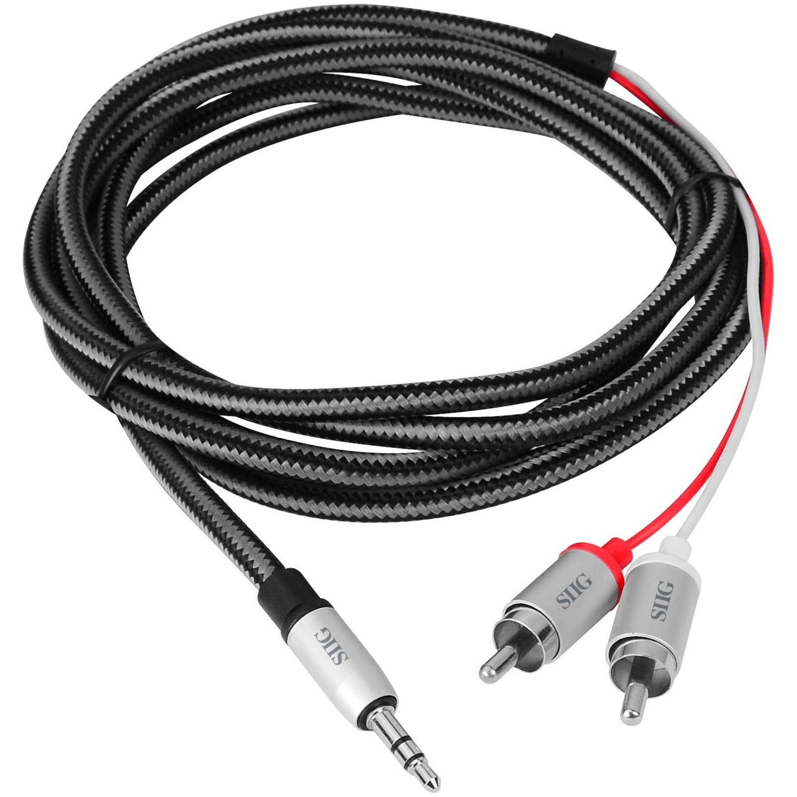 SIIG CB-AU0F12-S1 Woven Fabric Braided 3.5mm to RCA Stereo Cable (M/M) - 2M, Tangle-Free, Lossless Audio, Durable