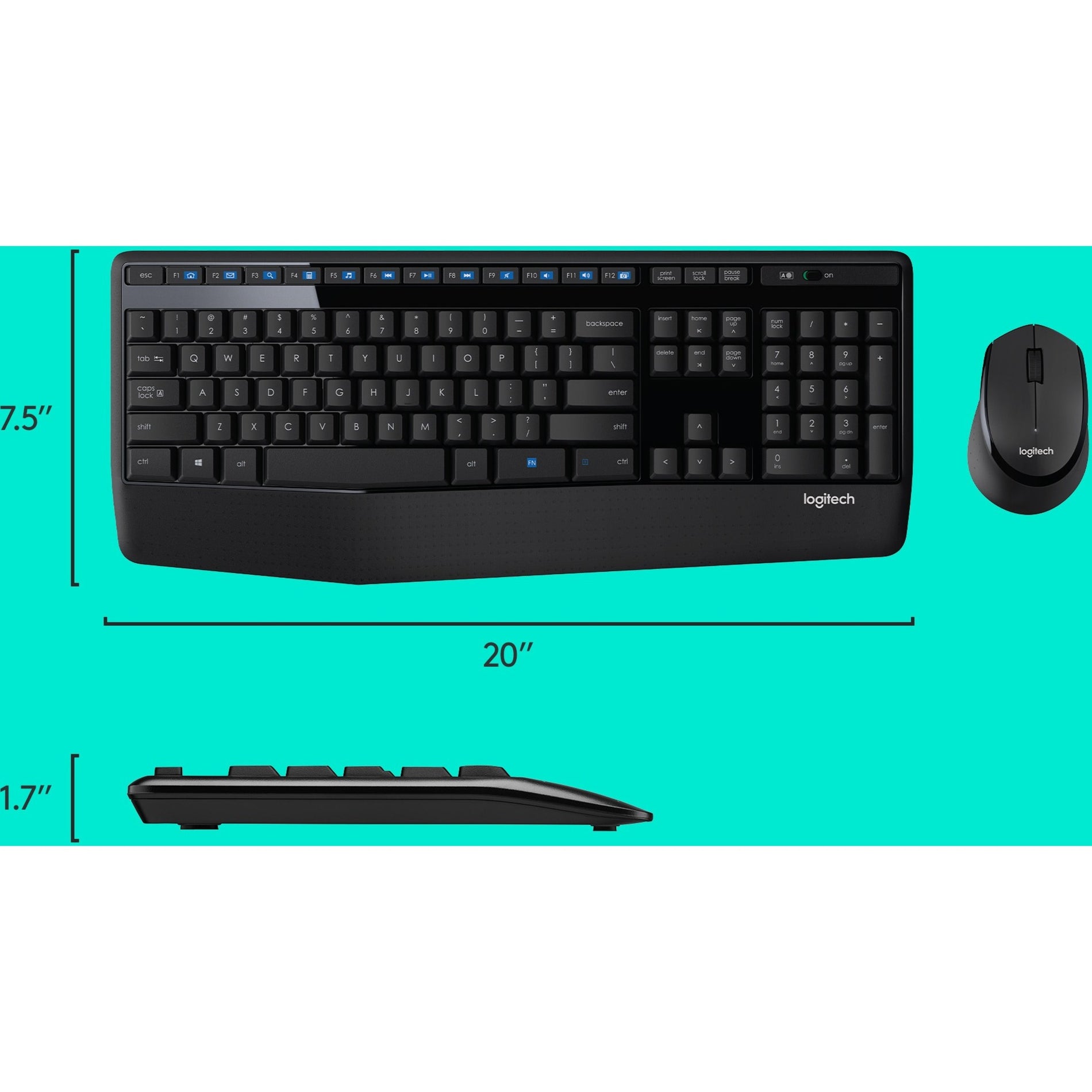 Logitech 920-006481 Wireless Combo MK345 Keyboard & Mouse, Quiet Keys, Spill Resistant, Palm Rest