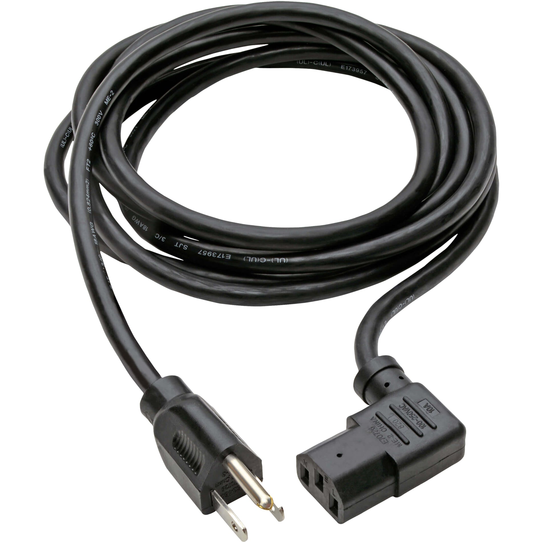 Tripp Lite P006-010-13RA Standard Power Cord, 10 ft, 125V AC, 10A, NEMA 5-15P to IEC 60320 C13, Black