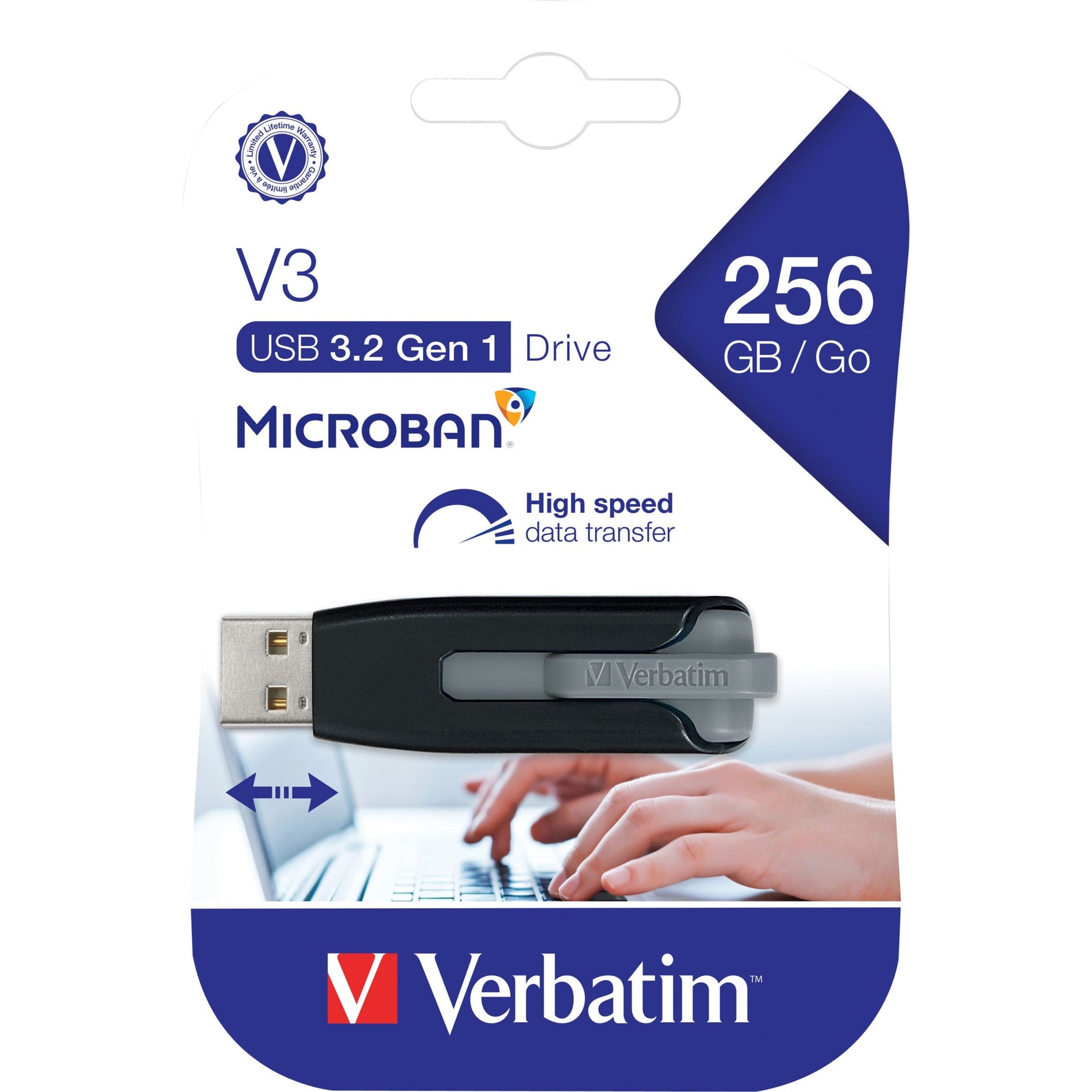 Microban 49168 Store 'n' Go V3 USB Drive 256GB, Black