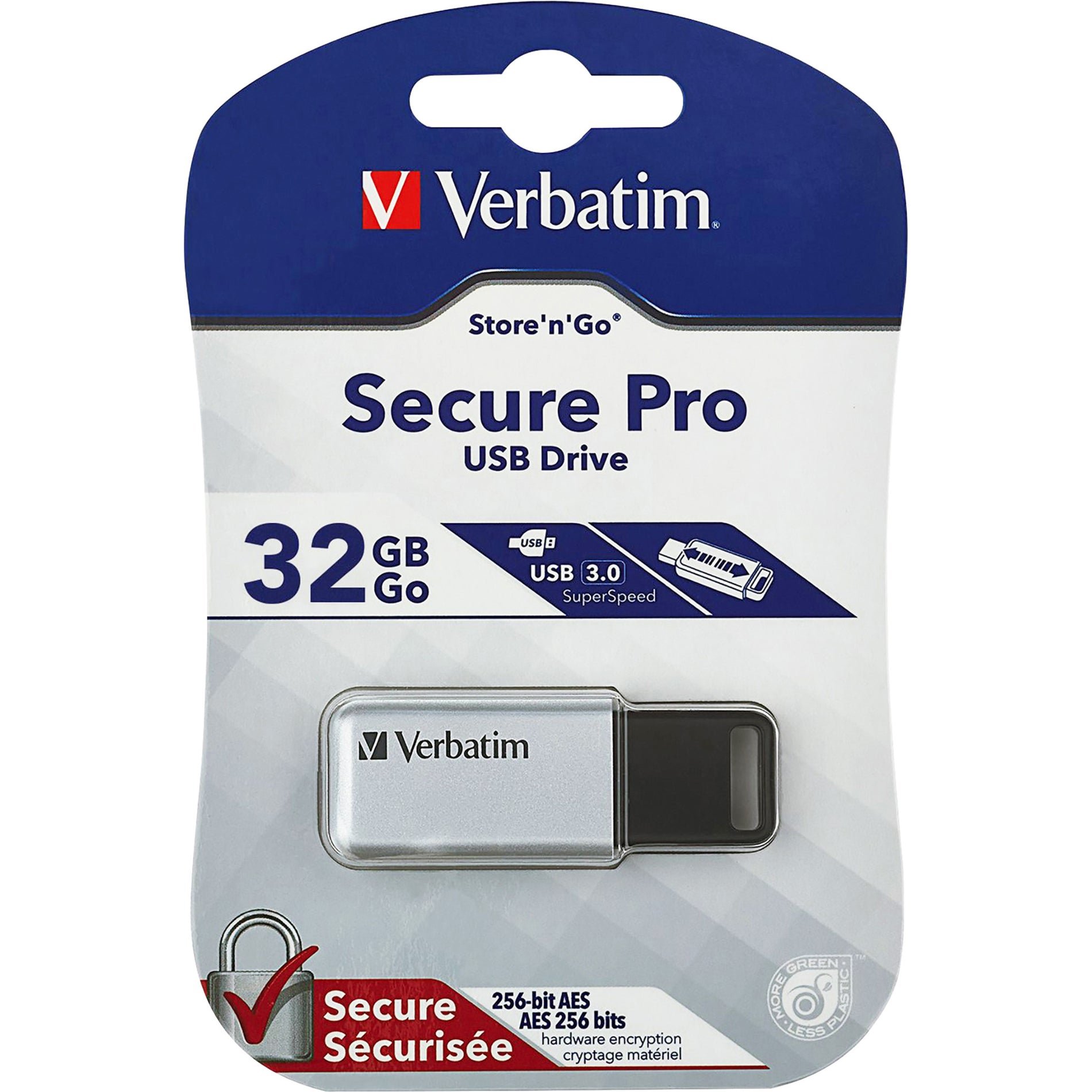 Verbatim 98665 Store 'n' Go Secure Pro USB 3.0 Drive, 32GB, Password Protection, 256-bit AES Encryption