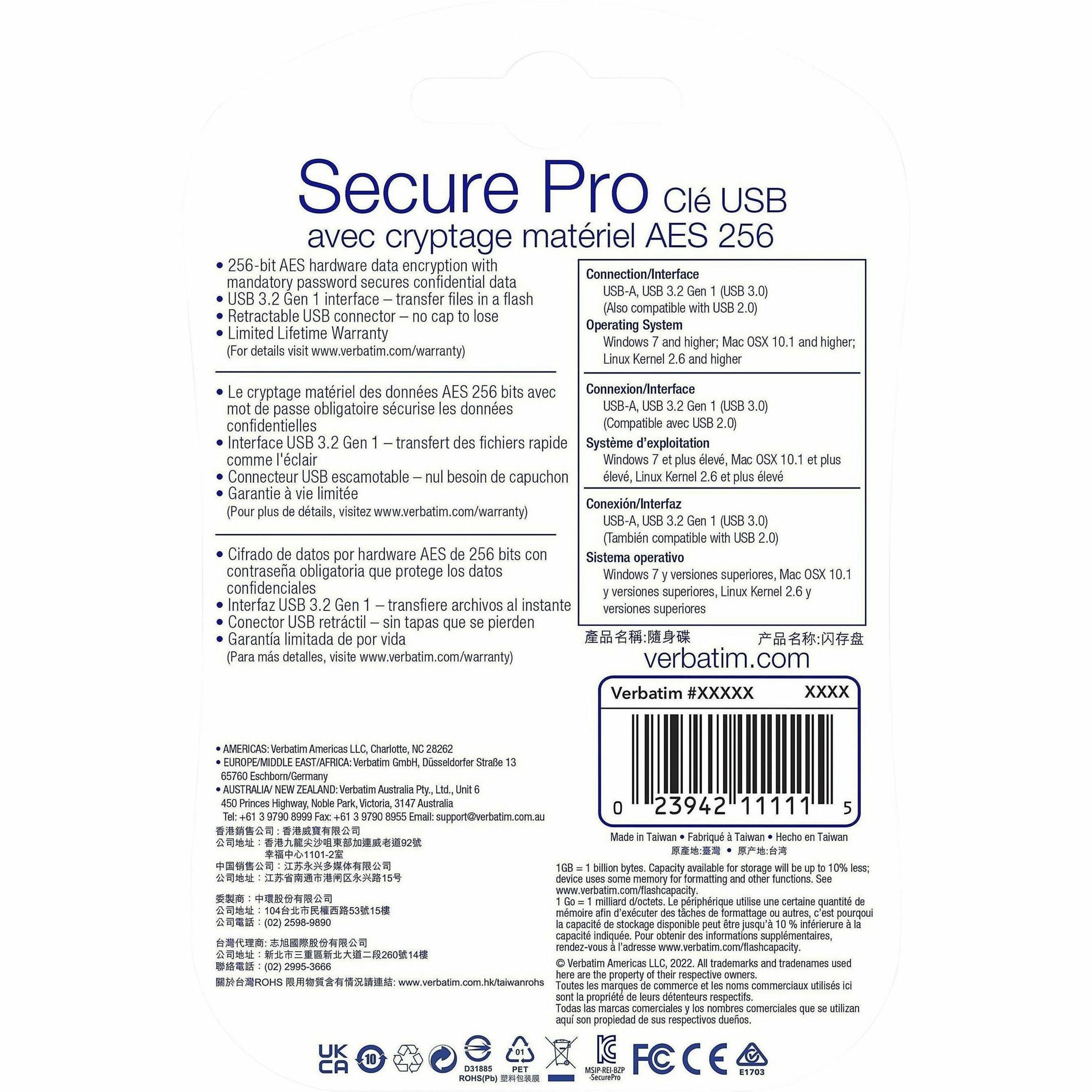 Verbatim 98664 Store 'n' Go Secure Pro USB 3.0 Drive, 16GB, Tamper Resistant, Hardware Encryption