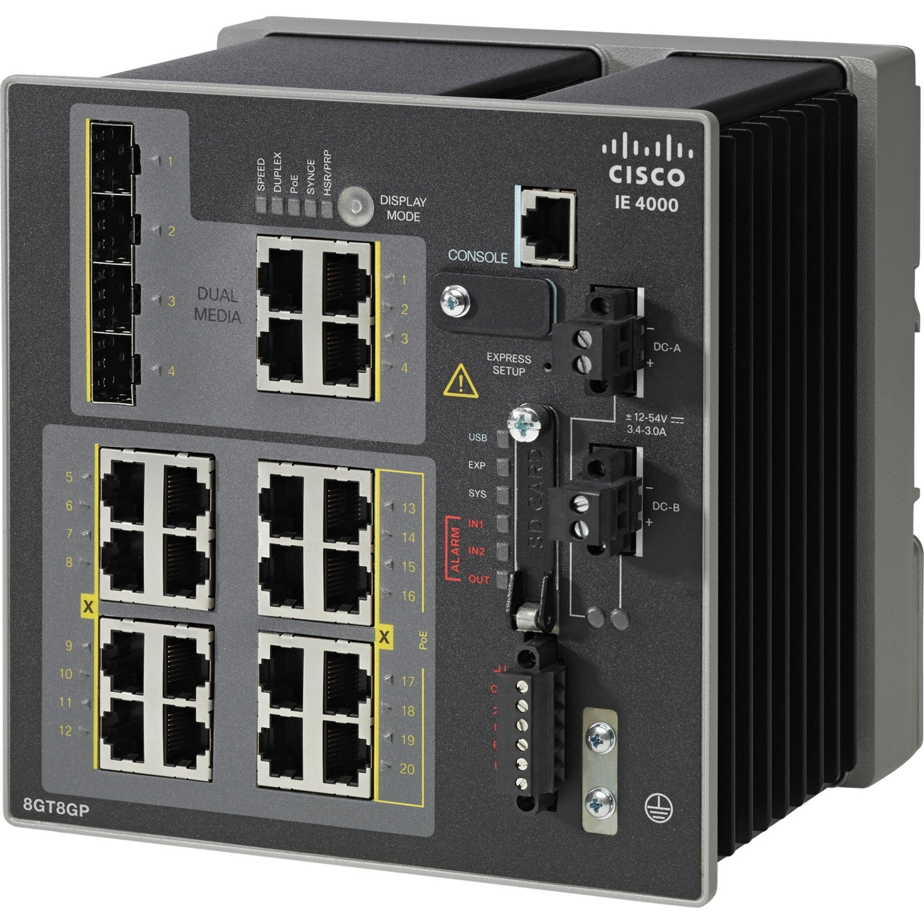 Cisco IE-4000-8GT8GP4G-E Industrial Ethernet Switch, 8 x RJ45 10/100/1000 with 8 x 1G, DIN Rail Mountable, Rack-mountable