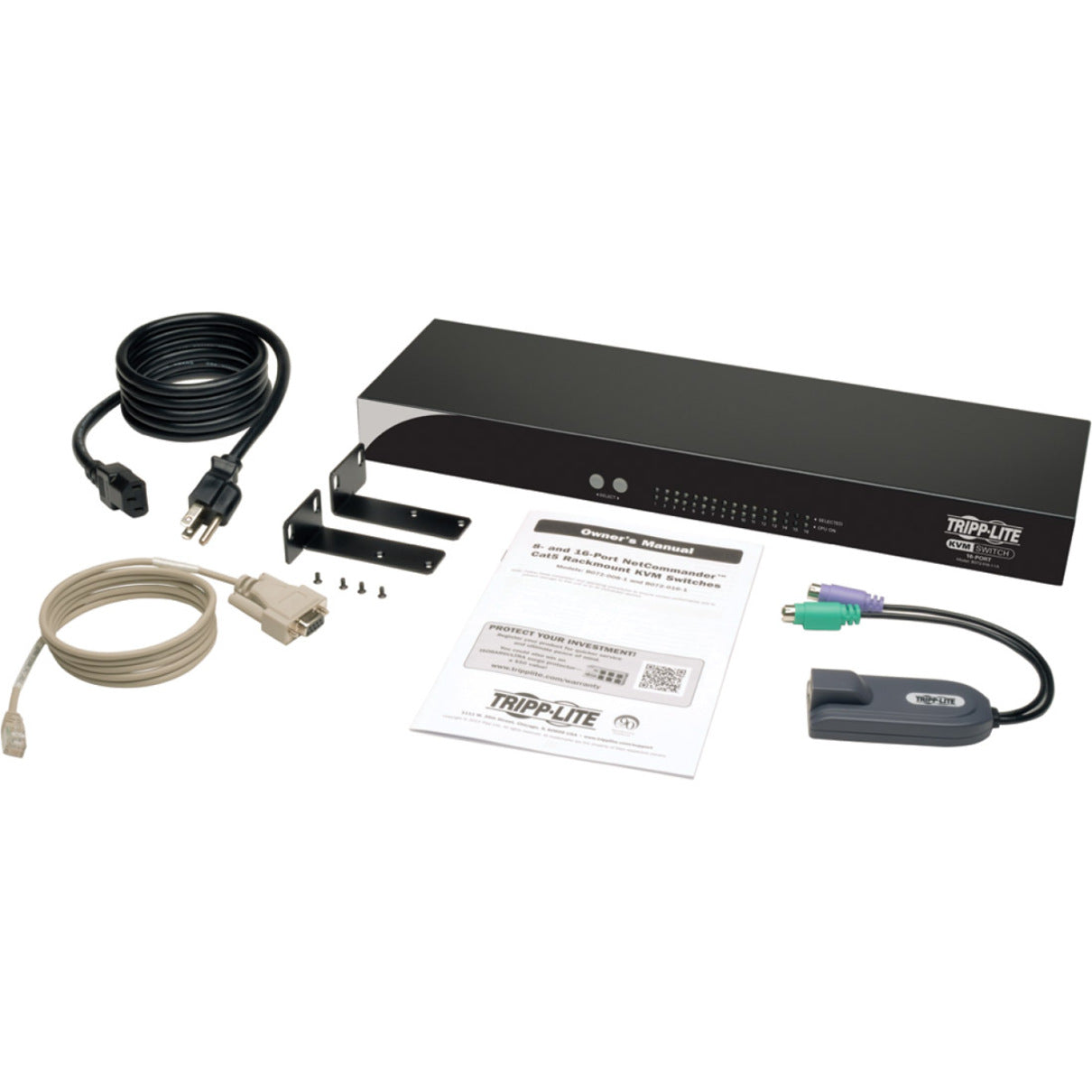 Tripp Lite B072-016-1A NetCommander 16-Port Rackmount Cat5 KVM Switch, PS2 to USB Adapter, TAA Compliant