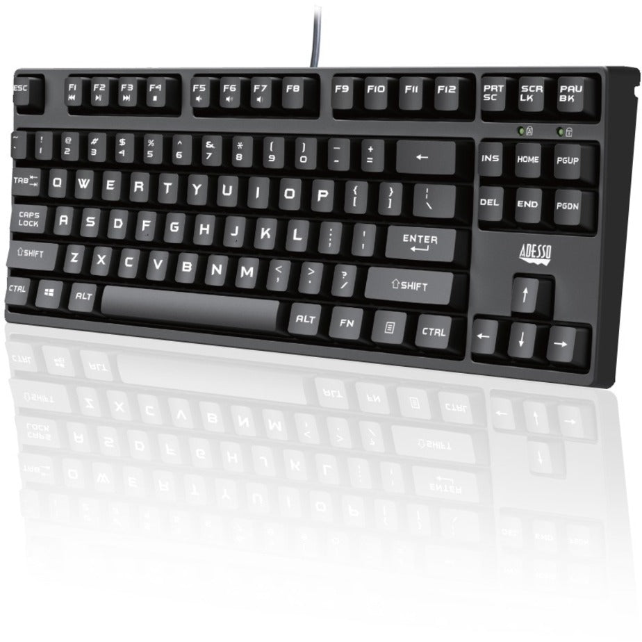 Adesso AKB-625UB Compact Mechanical Gaming Keyboard, Volume Control, Key Rollover, USB Wired
