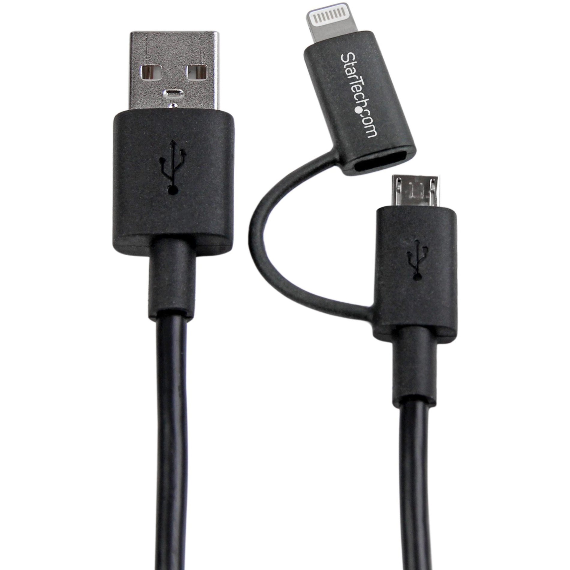 StarTech.com LTUB1MBK Lightning or Micro USB to USB Cable 1m (3ft), Black, for iPhone / iPod / iPad