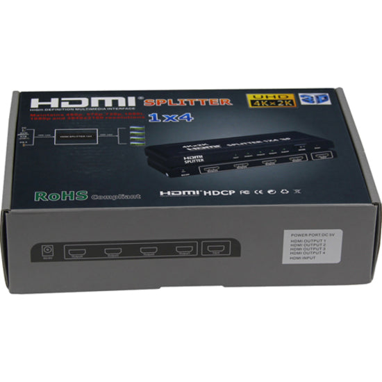4XEM 4XHDMI44K2K 4 Port HDMI 4K Splitter, Supports Multiple Resolutions and Audio Formats