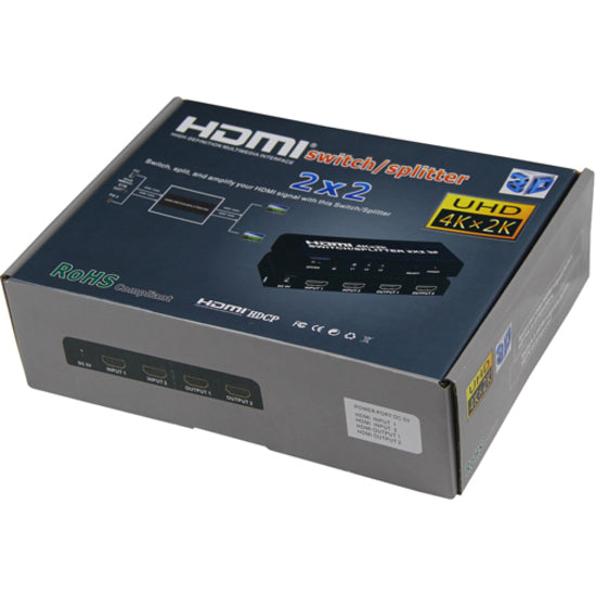 4XEM 4XHDMI2X24K 2 Port HDMI 4K Splitter, Supports 3840 × 2160 Resolution, 1 Year Warranty, RoHS & WEEE Certified