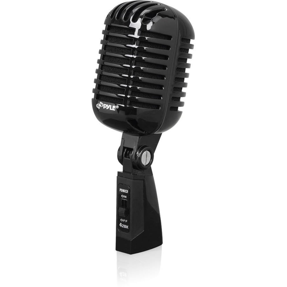 PylePro PDMICR42BK Classic Retro Vintage Style Dynamic Vocal Microphone with 16ft XLR Cable (Black), Stand Mountable, -50 dB Sensitivity