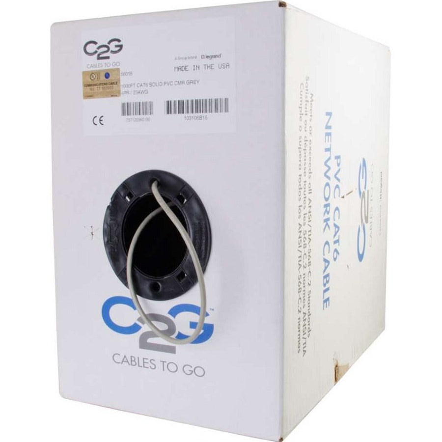 C2G 56018 Cat.6 UTP Network Cable, 1000ft Gray, Lifetime Warranty, Made in USA