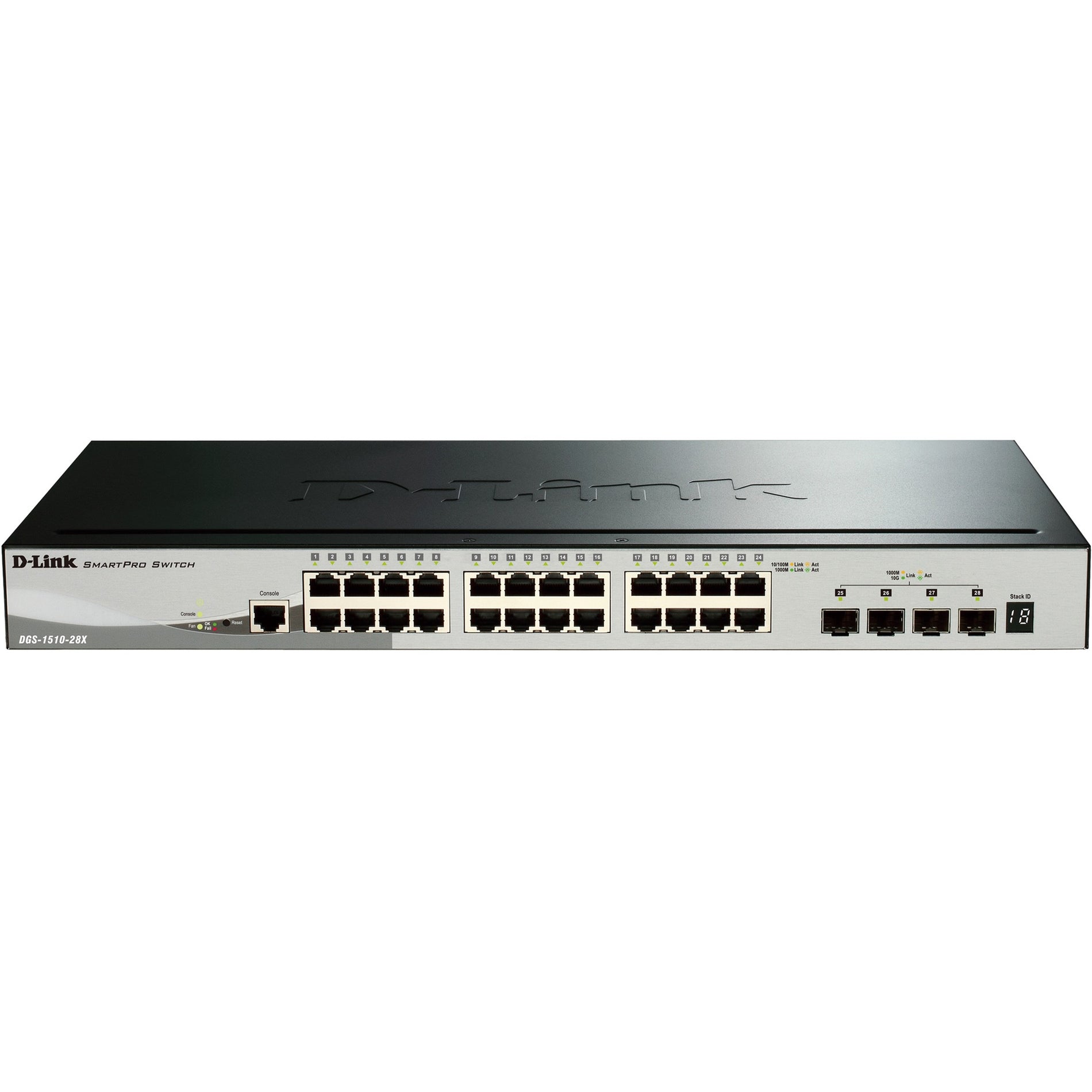 D-Link DGS-1510-28XMP Ethernet Switch, 24 Gigabit Ethernet Ports, 4 10 Gigabit Ethernet Expansion Slots
