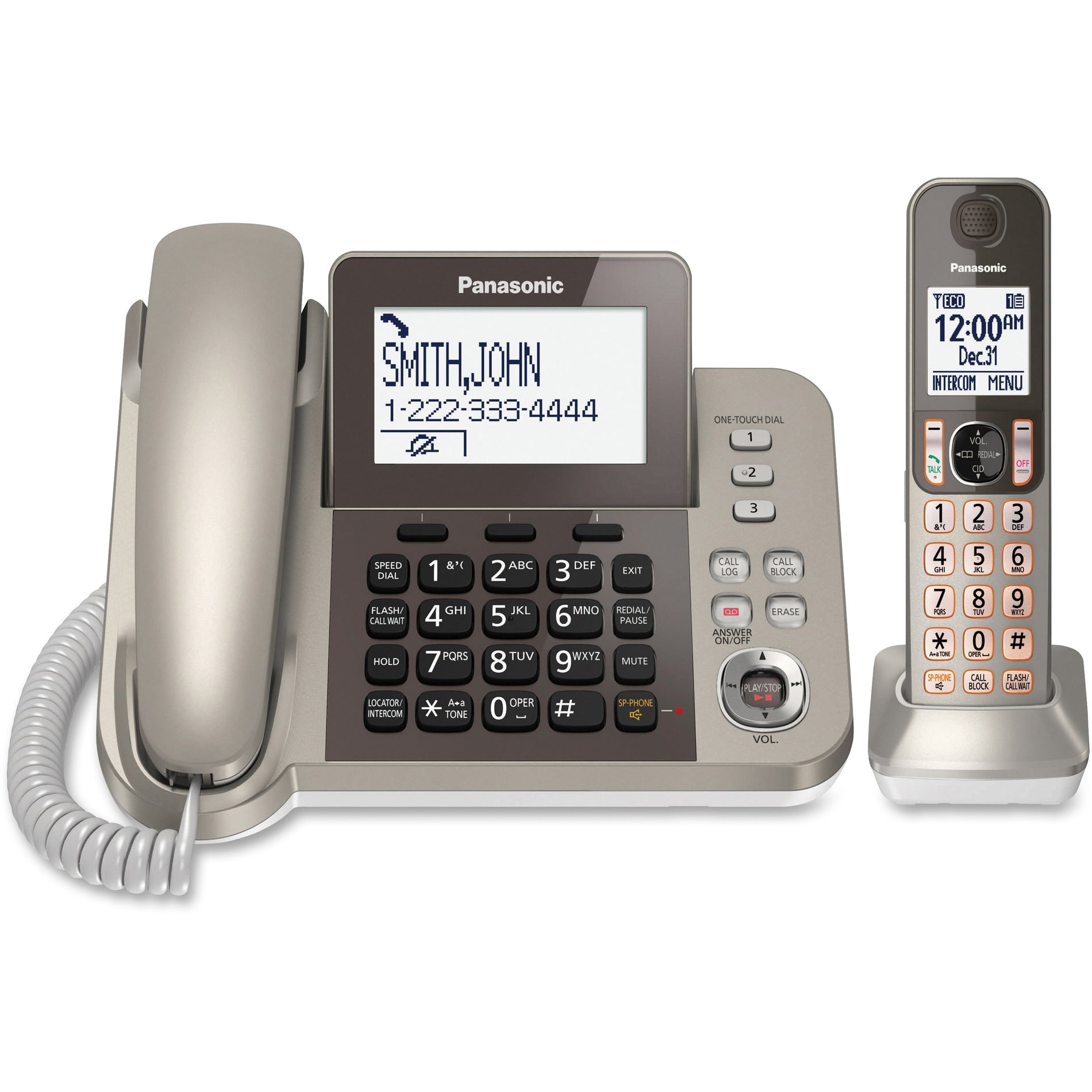Panasonic KX-TGF350N Corded/cordless Phone/Answering Machine, Nickel - Call Block, Speakerphone, DECT 6.0