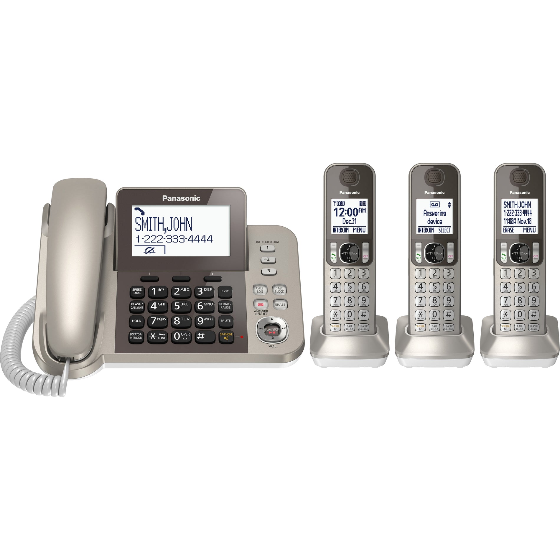 Panasonic KX-TGF353N DECT 6.0 Cordless Phone, Champagne Gold - Call Block, Speakerphone, 3 Handsets