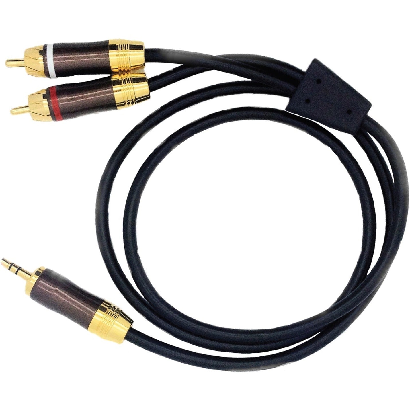 W Box VCY3BKG3 RCA to 3.5mm Stereo Y Cable, 3 ft, Gold Plated, Black