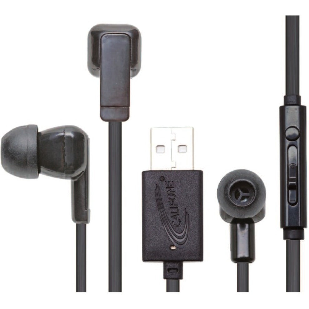 Califone E3USB Multimedia Ear Bud With USB Plug, Binaural Earset for Clear Stereo Sound