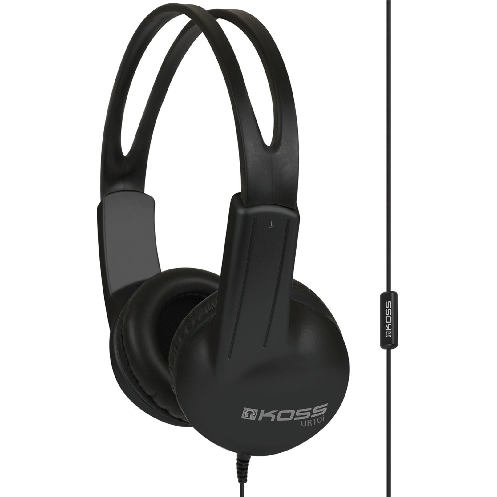 Koss UR10I UR10i On-Ear Headphones, Lightweight, Adjustable Headband, Push-to-talk, Comfortable, Durable, Black