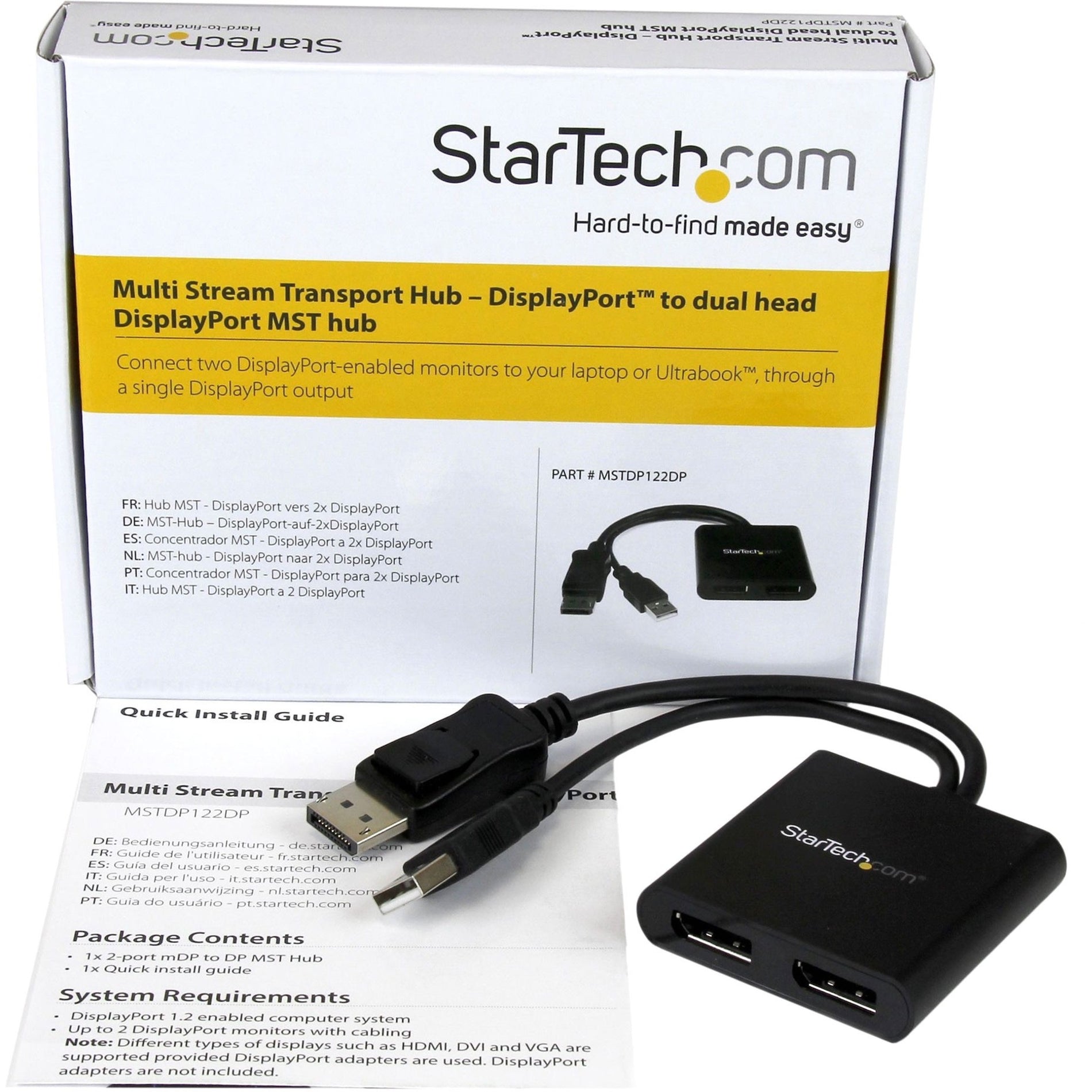 StarTech.com MSTDP122DP MST Hub - DisplayPort to 2x DisplayPort, Multi Stream Transport Hub - DP 1.2 to DP, 4K Video Resolution, USB Powered