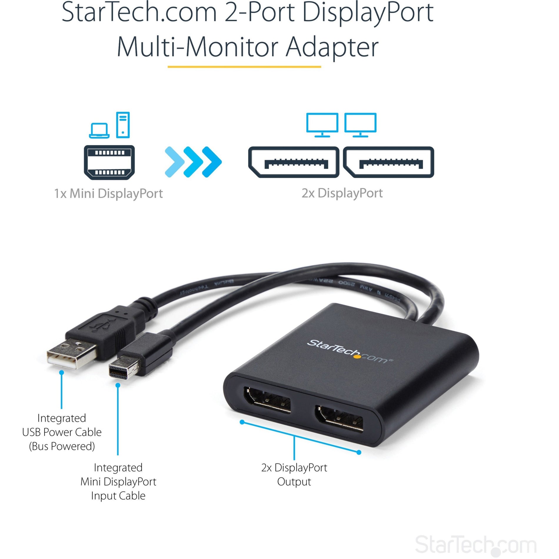 StarTech.com MSTMDP122DP Mini DisplayPort to DisplayPort Multi-Monitor Splitter - 2-Port MST Hub, 4K Video Resolution, USB, RoHS, WEEE, REACH