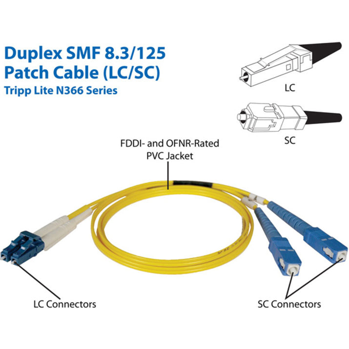 Tripp Lite N366-01M Singlemode Duplex Patch Cable, 3.30 ft, LC/SC Connectors, Lifetime Warranty