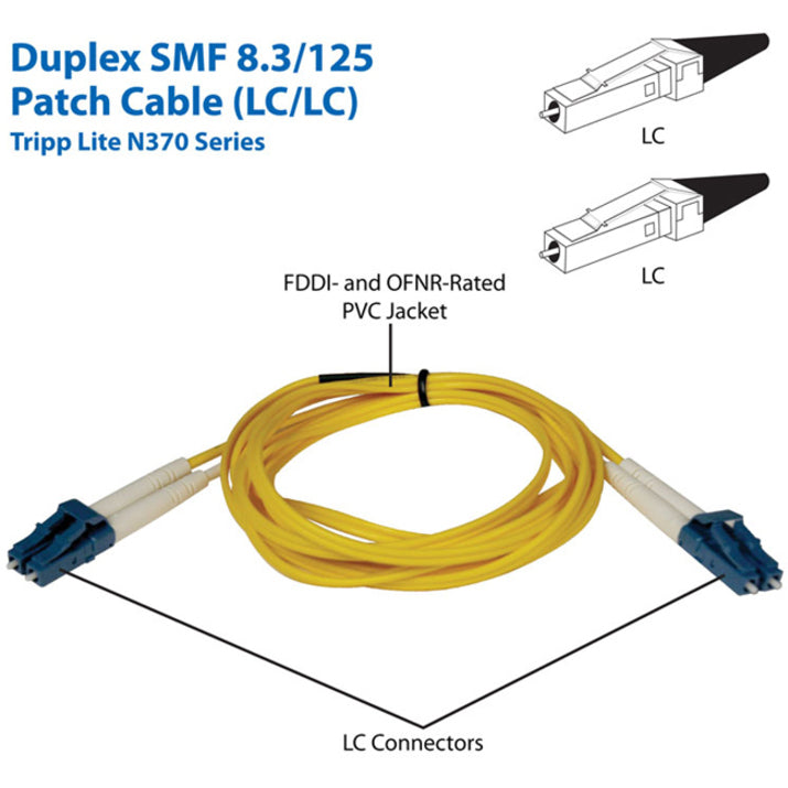 Tripp Lite N370-02M Duplex Fiber Optic Patch Cable, 6.60 ft, 400 Gbit/s, LC/LC, Yellow