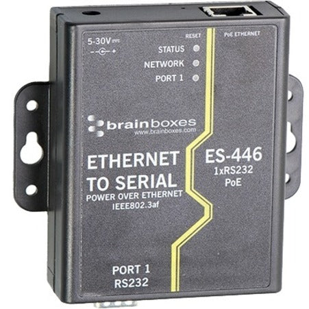 Brainboxes ES-446 1 Port RS232 PoE Ethernet to Serial Adapter, Lifetime Warranty, TAA Compliant