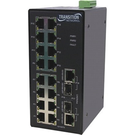 Transition Networks SISTM1040-262D-LRT-B Managed Hardened Fast Ethernet Switch, 16-Port 100BTX 2-Port 1000BST/BSX SFP