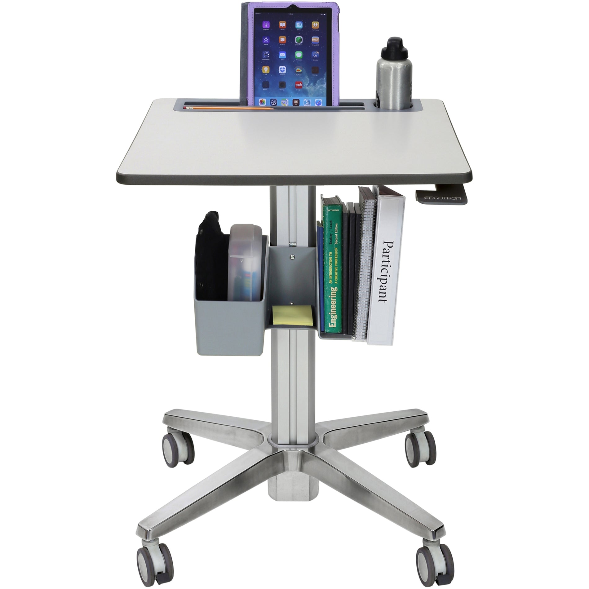Ergotron 24-481-003 LearnFit Sit-Stand Desk, Tall - Adjustable-Height Base, Integrated Cupholder, Tablet Slot, Pencil Tray, Backpack Hook, Locking Casters