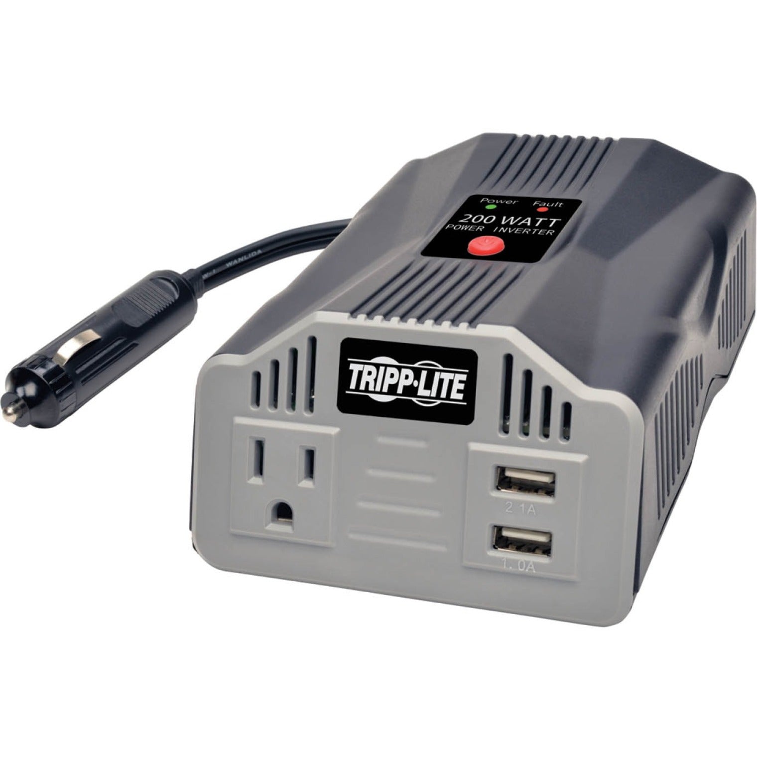 Tripp Lite PV200USB PowerVerter Ultra-Compact Car Inverter with Outlet and 2 USB Charging Ports, 200W, 12V DC to 5V DC/120V AC