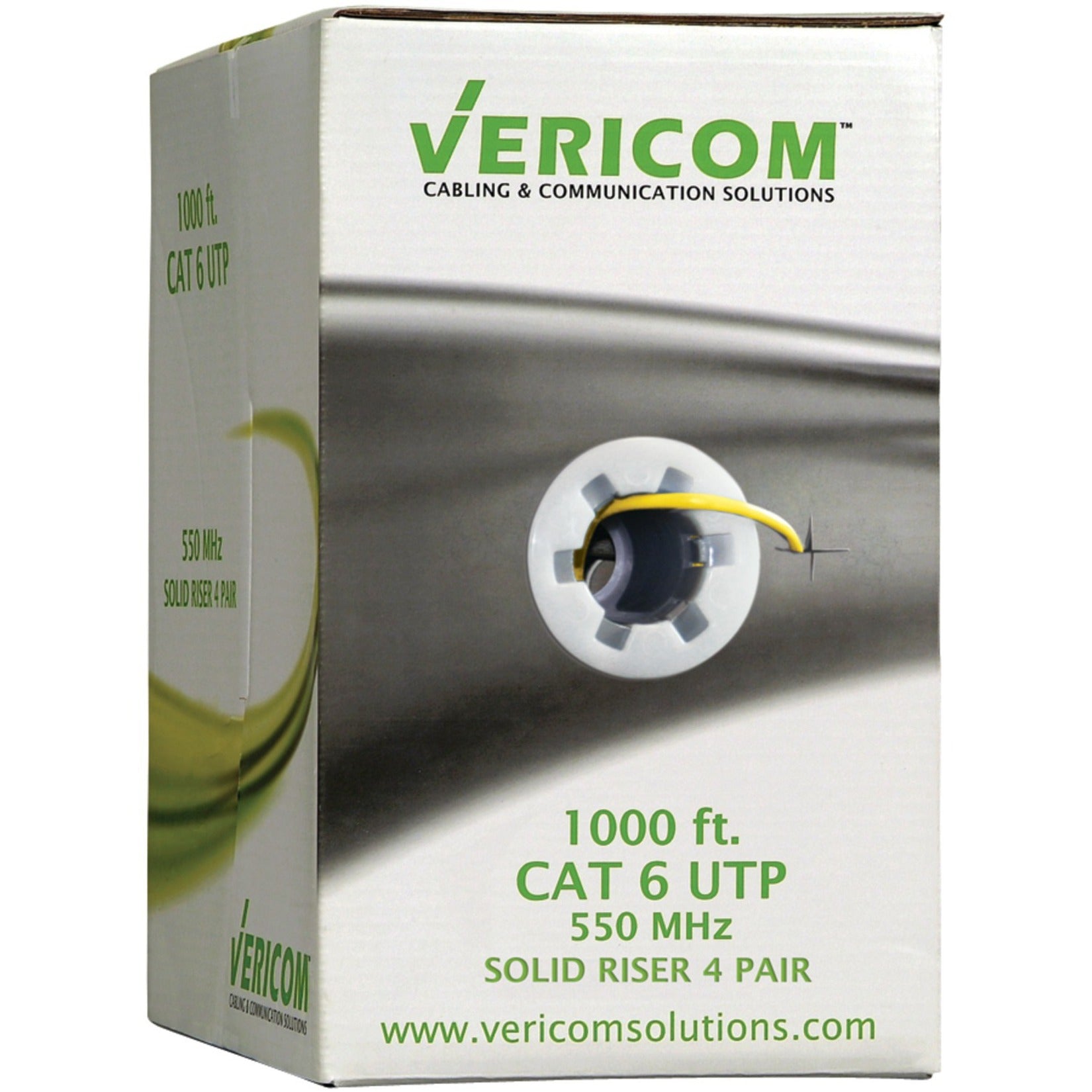 Vericom MBW6U-01445 CAT 6 U/UTP Solid Riser CMR Cable, 1000 FT Pull Box, Yellow