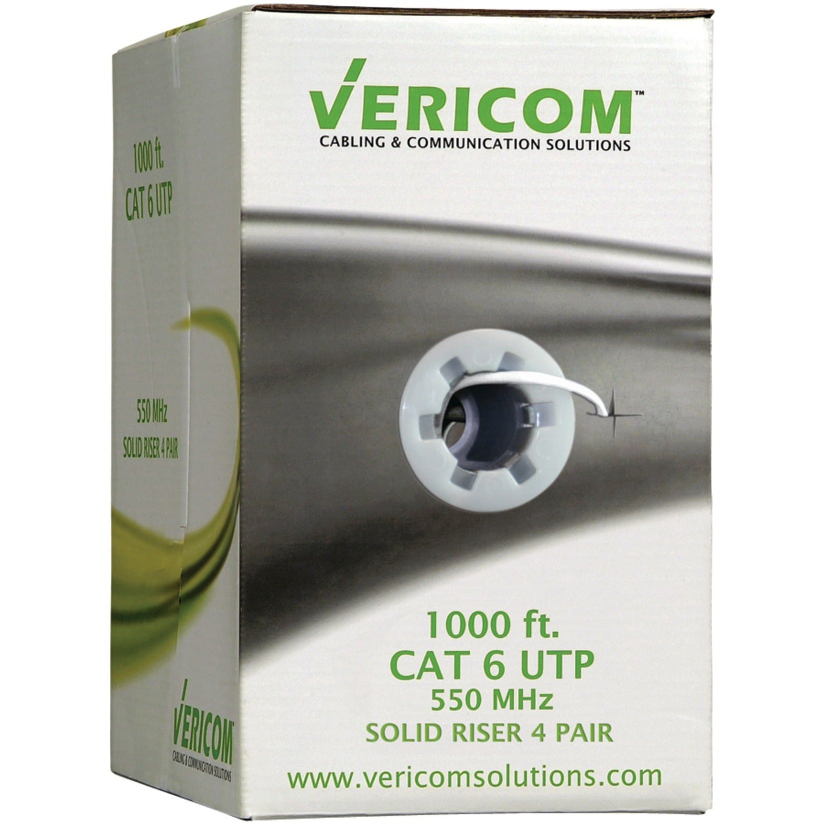 Vericom MBW6U-01444 CAT 6 U/UTP Solid Riser CMR Cable, 1000 FT Pull Box, White