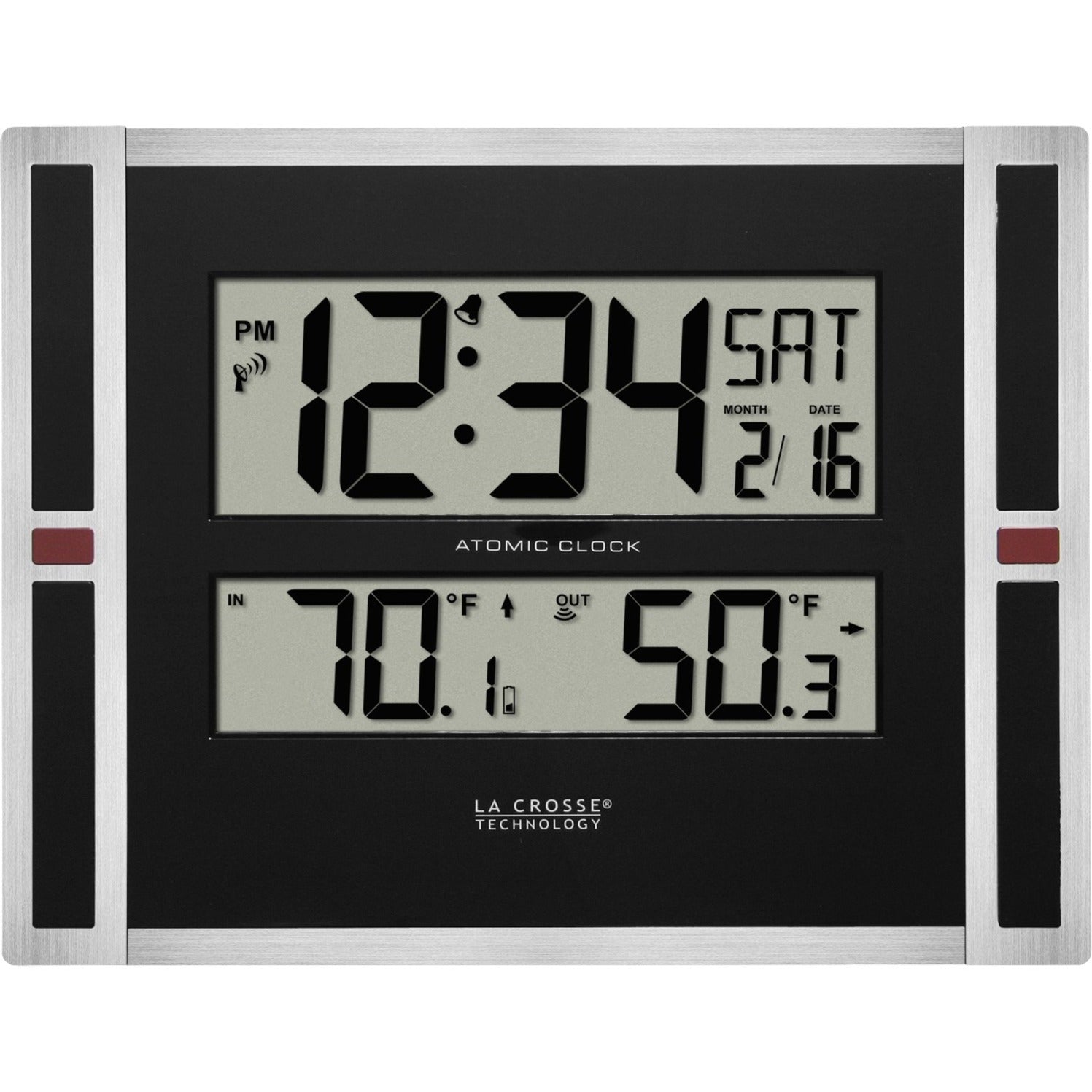 La Crosse Technology 513-149 Digital Atomic Wall Clock, 12/24hr Format, Snooze, Daylight Saving, Calendar, Time Zone, Sensor, Alarm