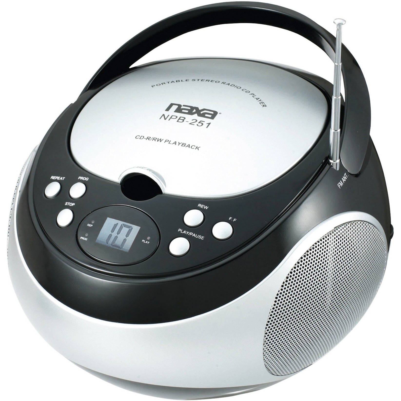 Naxa NPB251BK Portable CD Player with AM/FM Stereo Radio, LED Screen, Telescopic Antenna