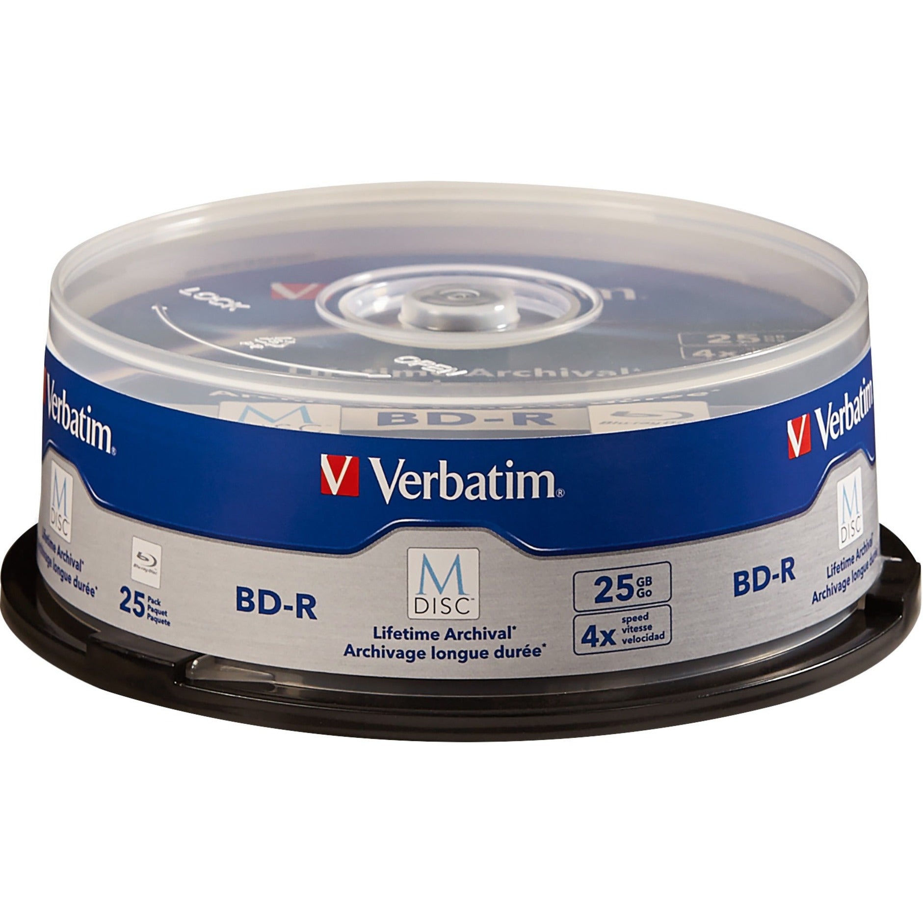 Verbatim 98909 M-Disc BD-R 25GB 4X with Branded Surface - 25pk Spindle, 10 Year Limited Warranty, Taiwan Origin