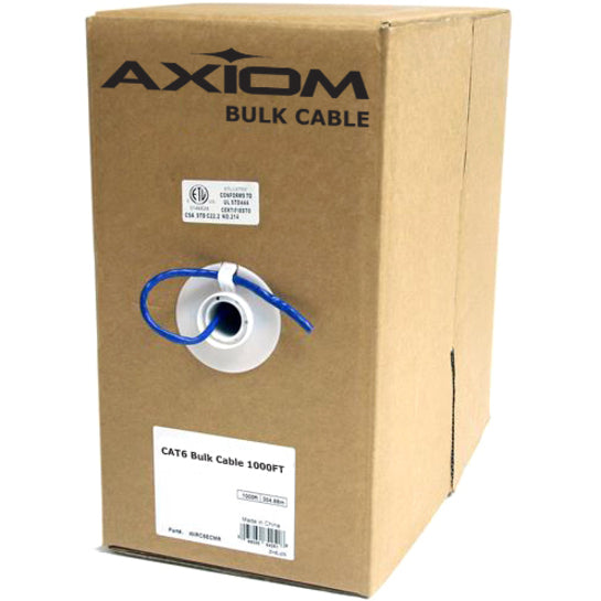 Axiom C6BCS-K1000-AX CAT6 23AWG 4-Pair Solid Conductor 550MHz Bulk Cable Spool 1000FT (Black), Lifetime Warranty, Environmentally Friendly