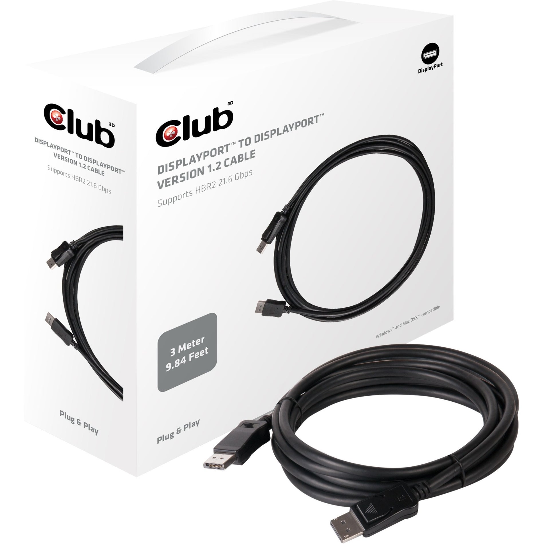Club 3D CAC-1064 DisplayPort 1.2 Cable 3 Meter, High Resolution Audio/Video Connection